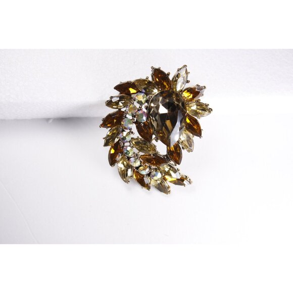 LARGE Rhinestone brooch / pendant champagne, honey and Aurora Borealis colours, - Picture 2 of 10